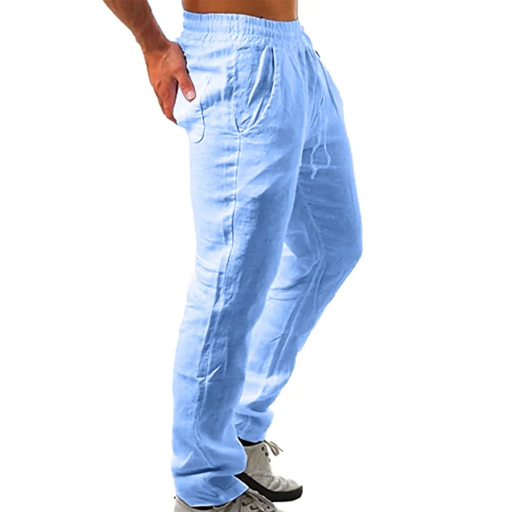 Men's Cotton Linen Pants Loose Cool Casual Long Pants Elastic Waist Long Pant Casual Large Size Streetwear Lightweight Trousers