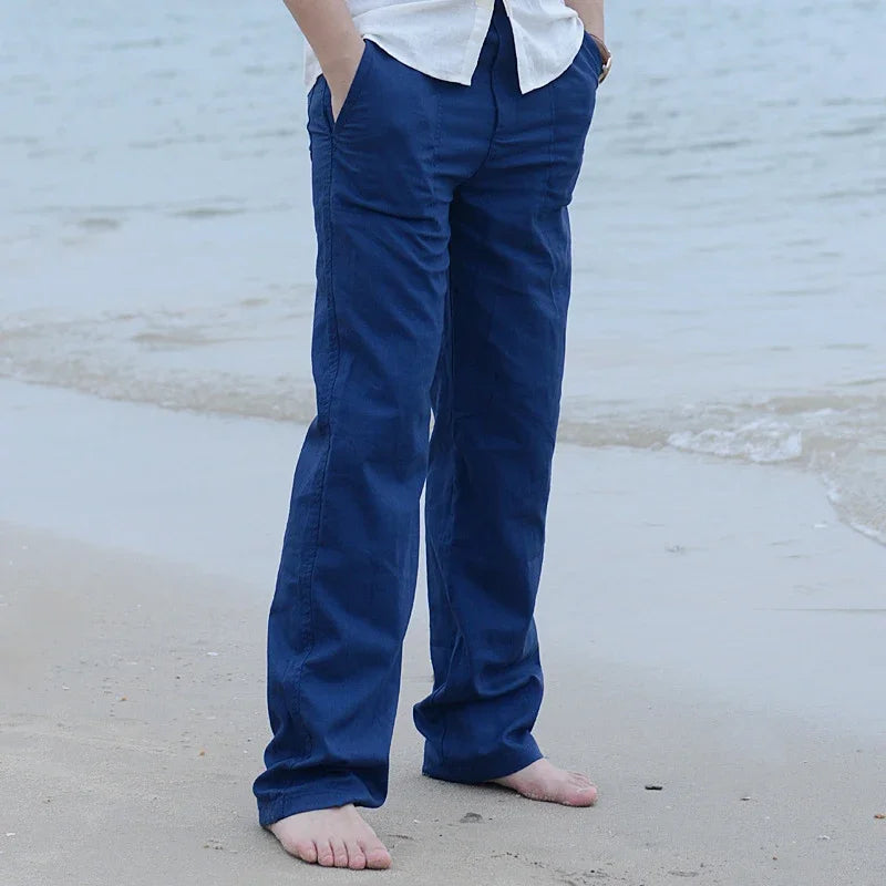 Men's Cotton Linen Pants Loose Cool Casual Long Pants Elastic Waist Long Pant Casual Large Size Streetwear Lightweight Trousers