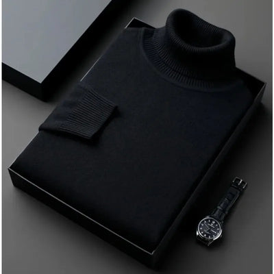 Autumn Mens High Quality Knitted Turtleneck Sweater Slim Fit Long Sleeve Anti-pilling Pullover Solid Color Trend Men Streetwea