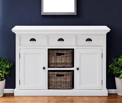 49" White Wood Three Drawer Sideboard with Two Doors-0