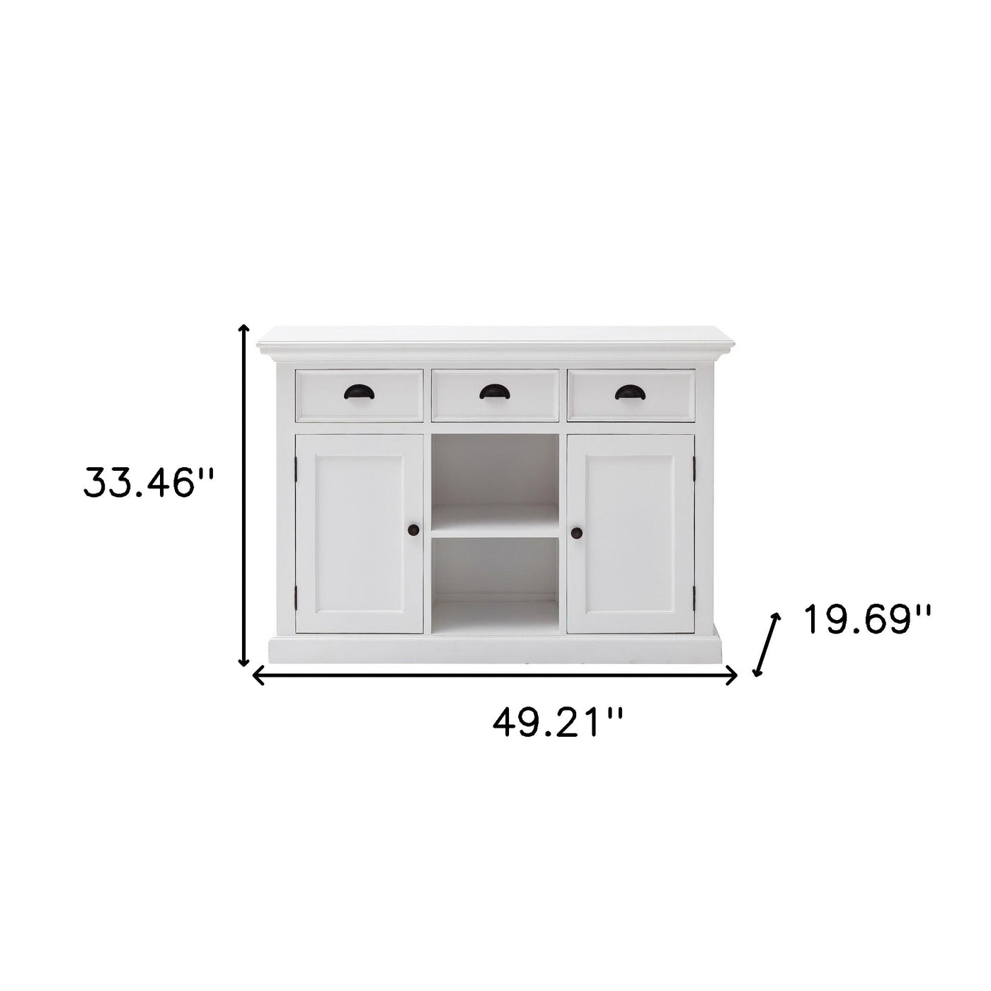 49" White Wood Three Drawer Sideboard with Two Doors-8