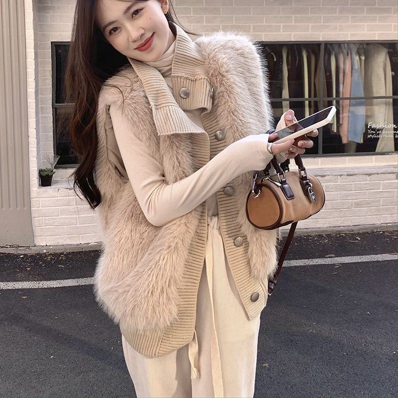 Women's Stand Collar Mink Sleeveless Sweater Coat