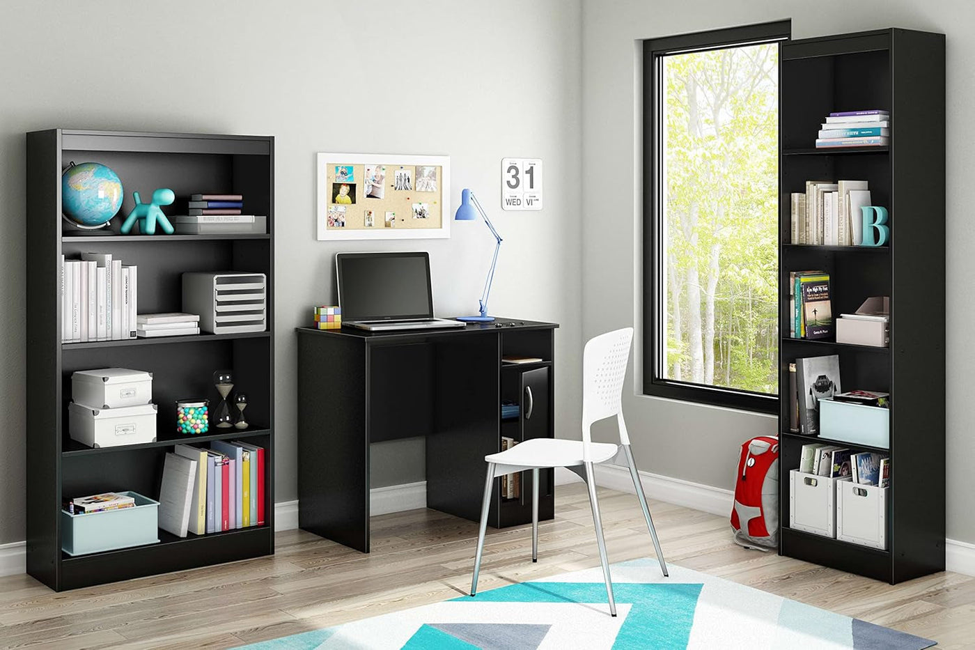 Axess 5-Shelf Narrow Bookcase, Pure Black, 7270758-3