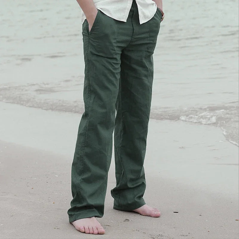 Men's Cotton Linen Pants Loose Cool Casual Long Pants Elastic Waist Long Pant Casual Large Size Streetwear Lightweight Trousers