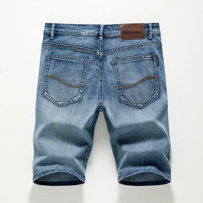 Summer Classic Shorts Jeans Men Denim Pants Straight Stretch Casual Cool  Thin Knee Length Blue Fashion Brand Daily Trousers