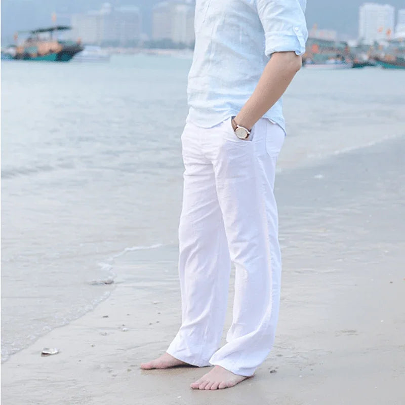Men's Cotton Linen Pants Loose Cool Casual Long Pants Elastic Waist Long Pant Casual Large Size Streetwear Lightweight Trousers