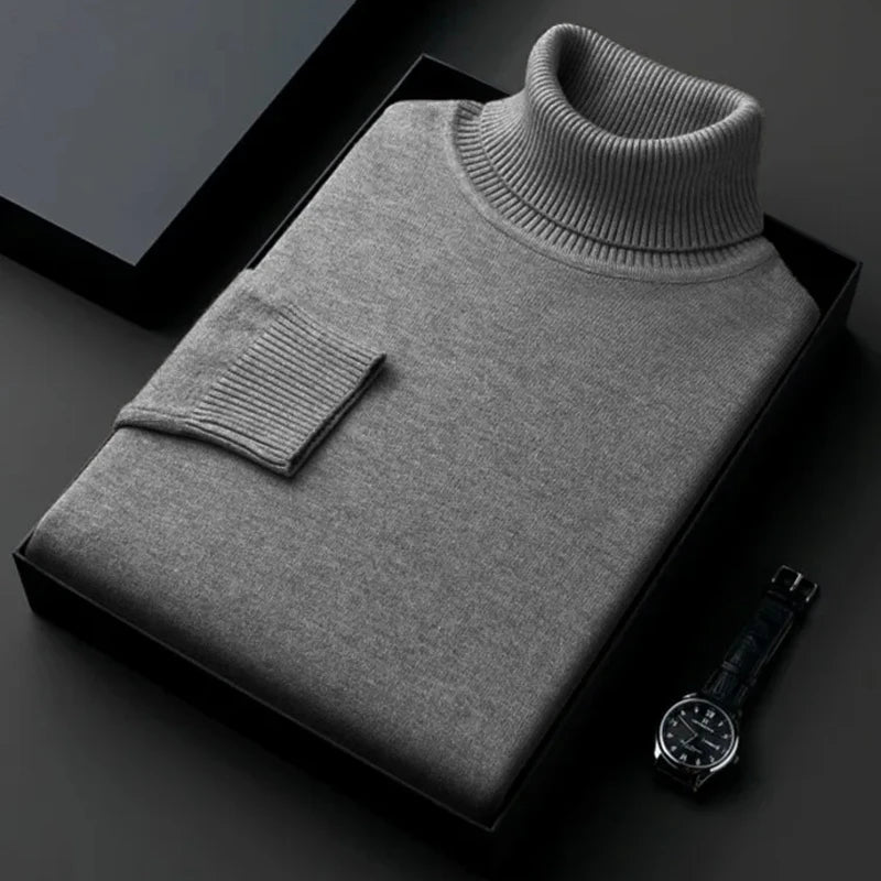 Autumn Mens High Quality Knitted Turtleneck Sweater Slim Fit Long Sleeve Anti-pilling Pullover Solid Color Trend Men Streetwea
