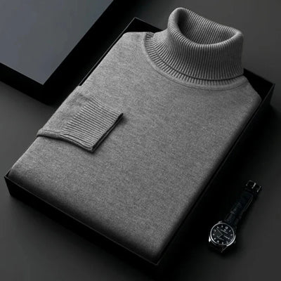 Autumn Mens High Quality Knitted Turtleneck Sweater Slim Fit Long Sleeve Anti-pilling Pullover Solid Color Trend Men Streetwea