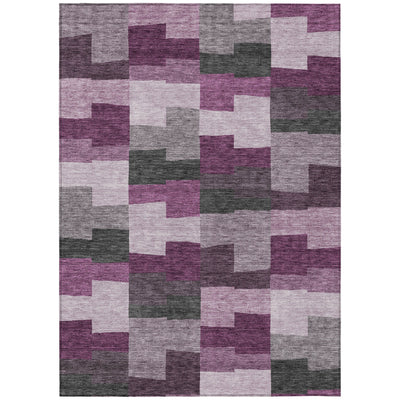 10' X 14' Merlot Mauve And Charcoal Geometric Washable Indoor Outdoor Area Rug-1