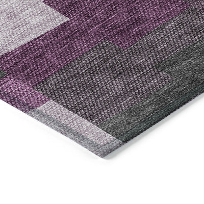 10' X 14' Merlot Mauve And Charcoal Geometric Washable Indoor Outdoor Area Rug-3