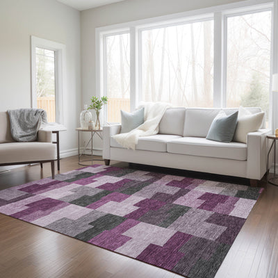 10' X 14' Merlot Mauve And Charcoal Geometric Washable Indoor Outdoor Area Rug-8
