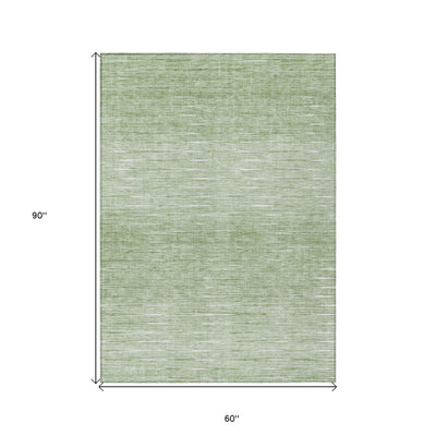 5' X 8' Artichoke Green And Green Abstract Washable Indoor Outdoor Area Rug-2