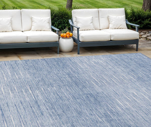 10' X 14' Denim Blue And Blue Abstract Washable Indoor Outdoor Area Rug-0