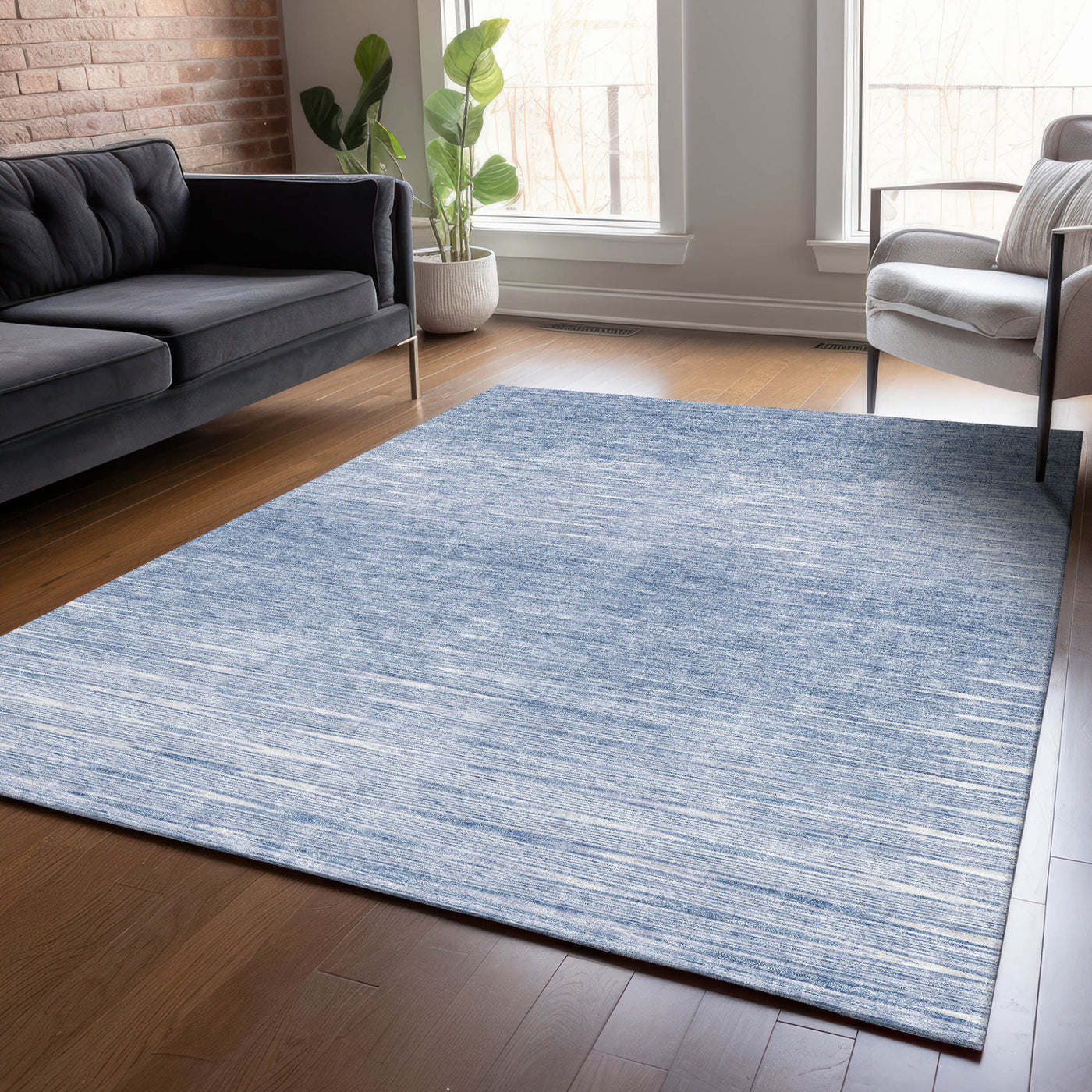 10' X 14' Denim Blue And Blue Abstract Washable Indoor Outdoor Area Rug-7