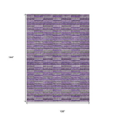 9' X 12' Purple And Lavender Striped Washable Indoor Outdoor Area Rug-2