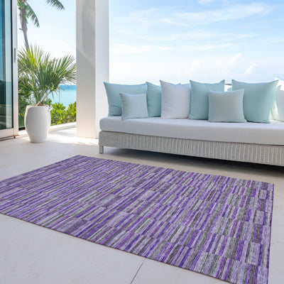 9' X 12' Purple And Lavender Striped Washable Indoor Outdoor Area Rug-7