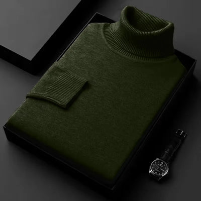 Autumn Mens High Quality Knitted Turtleneck Sweater Slim Fit Long Sleeve Anti-pilling Pullover Solid Color Trend Men Streetwea
