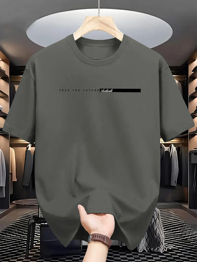 Summer men's 100% cotton casual loose fit large letter print round neck short sleeved T-shirt top High Street Unisex style