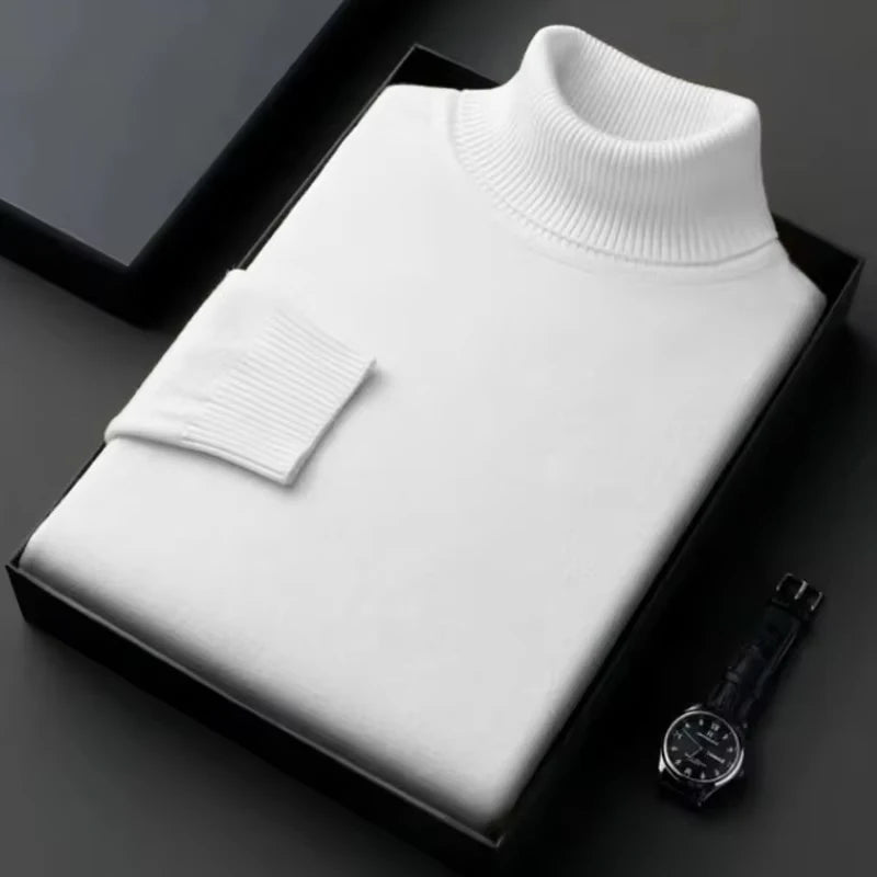 Autumn Mens High Quality Knitted Turtleneck Sweater Slim Fit Long Sleeve Anti-pilling Pullover Solid Color Trend Men Streetwea