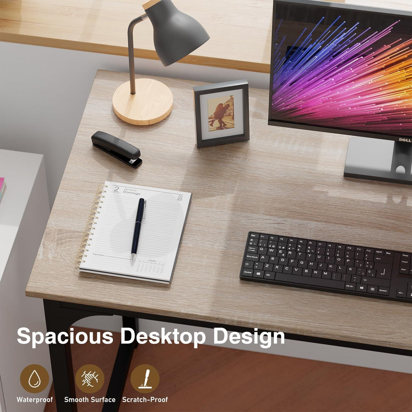 39 Inches Computer Desk, Modern Simple Style Desk for Home Office, Study Student Writing Desk,Nature-3