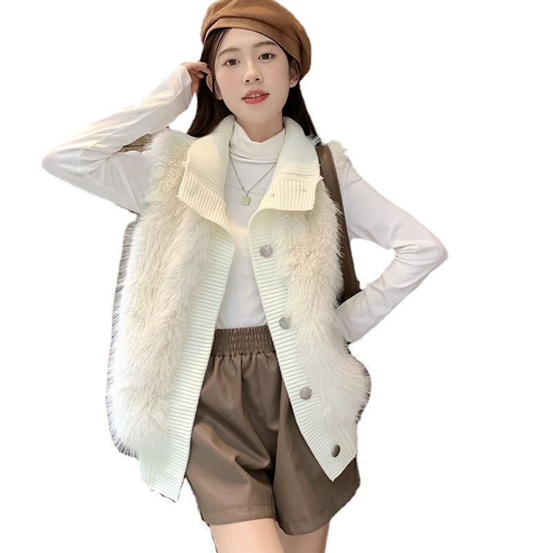 Women's Stand Collar Mink Sleeveless Sweater Coat