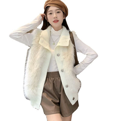 Women's Stand Collar Mink Sleeveless Sweater Coat
