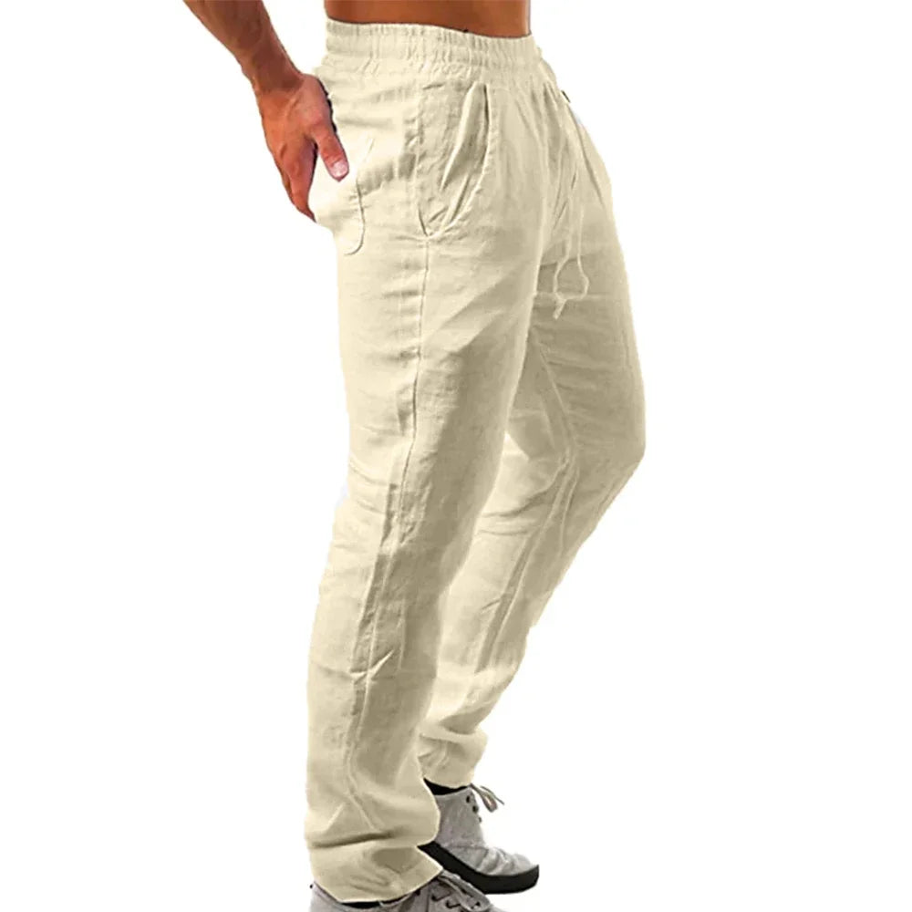 Men's Cotton Linen Pants Loose Cool Casual Long Pants Elastic Waist Long Pant Casual Large Size Streetwear Lightweight Trousers