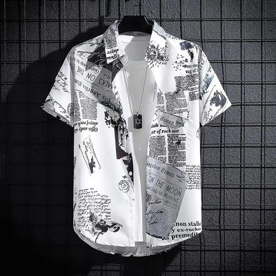 Summer short sleeved shirt men's thin style graffiti printed Hong Kong style trendy clothing beach floral loose half sleeved shi