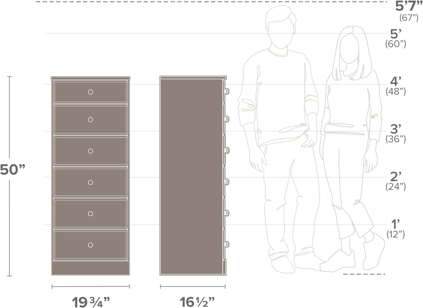 Astrid Tall Brown Dresser: 16.5"D X 19.75"W X 50"H, 6-Drawer Chest for Bedroom by  - Perfect Chest of Drawers for Ample Storage-3