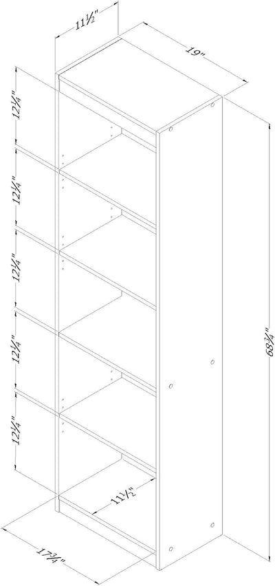 Axess 5-Shelf Narrow Bookcase, Pure Black, 7270758-2