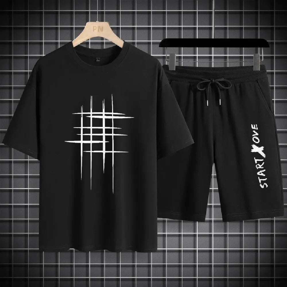 Suits for men 2025 Summer Fashion Polyester Thin Casual Breathable Short Sleeve Printed Sports T-shirt + Shorts Basketball Set