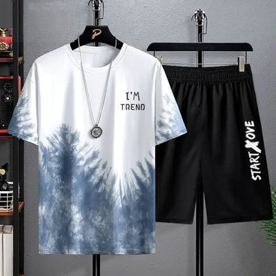 Suits for men 2025 Summer Fashion Polyester Thin Casual Breathable Short Sleeve Printed Sports T-shirt + Shorts Basketball Set