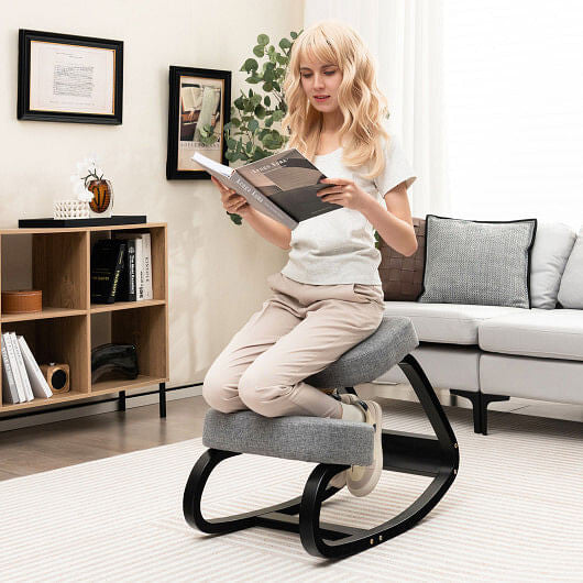 Rocking Ergonomic Kneeling Chair with Padded Cushion for Home Office-Gray-1