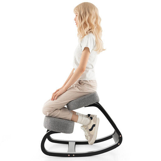 Rocking Ergonomic Kneeling Chair with Padded Cushion for Home Office-Gray-4