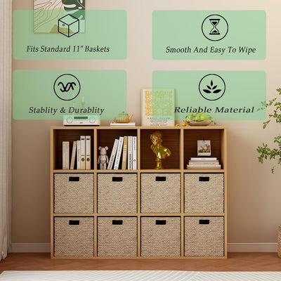 12-Cube Storage Shelf Bookcase - Wooden 3-Tier Floor Standing Open Bookshelf for Home and Office, Display Cabinet, Oak-3
