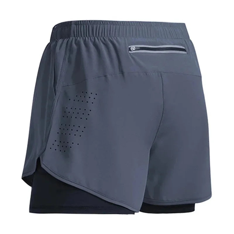 Men's Running Shorts Quick-drying Fitness ventilate Double Layer Shorts Men New Sport Workout Training Bodybuilding Short Pants