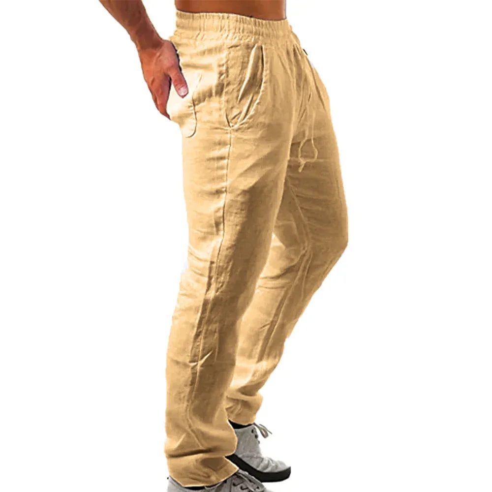 Men's Cotton Linen Pants Loose Cool Casual Long Pants Elastic Waist Long Pant Casual Large Size Streetwear Lightweight Trousers