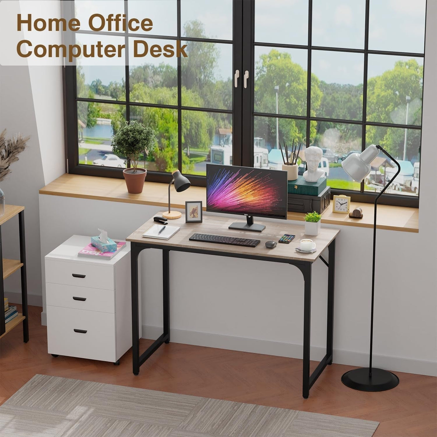 39 Inches Computer Desk, Modern Simple Style Desk for Home Office, Study Student Writing Desk,Nature-4