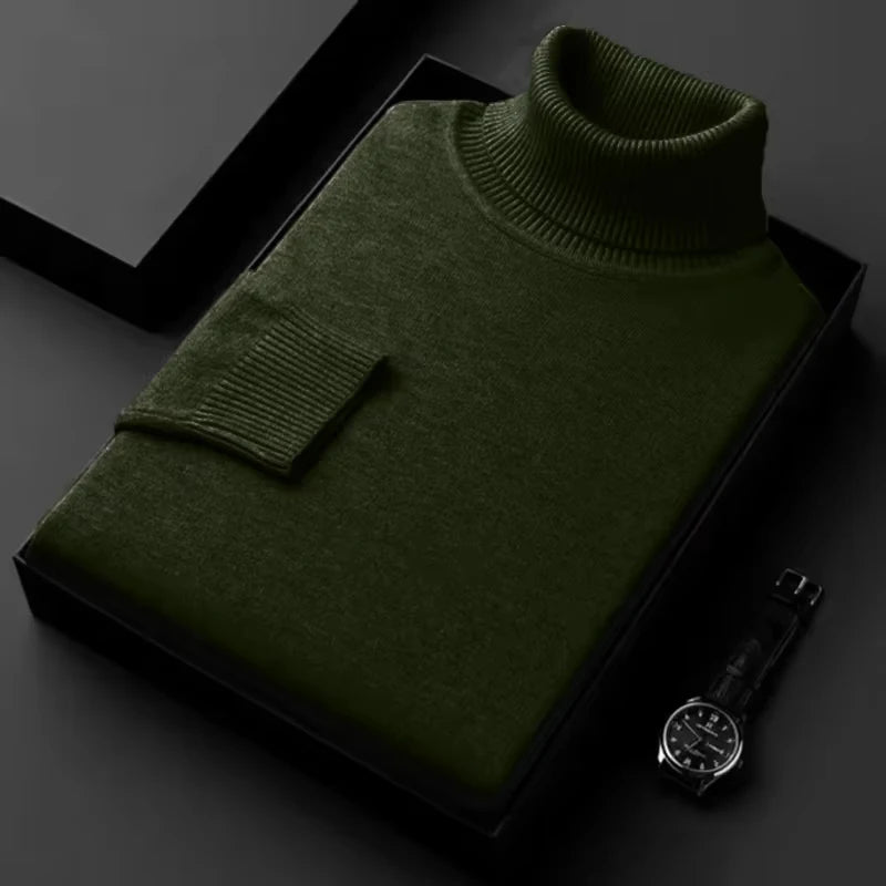 Autumn Mens High Quality Knitted Turtleneck Sweater Slim Fit Long Sleeve Anti-pilling Pullover Solid Color Trend Men Streetwea