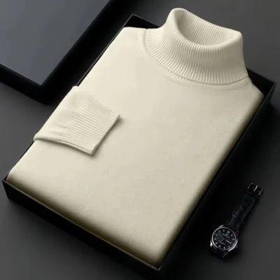Autumn Mens High Quality Knitted Turtleneck Sweater Slim Fit Long Sleeve Anti-pilling Pullover Solid Color Trend Men Streetwea