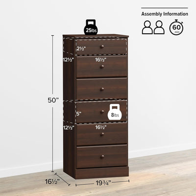 Astrid Tall Brown Dresser: 16.5"D X 19.75"W X 50"H, 6-Drawer Chest for Bedroom by  - Perfect Chest of Drawers for Ample Storage-2