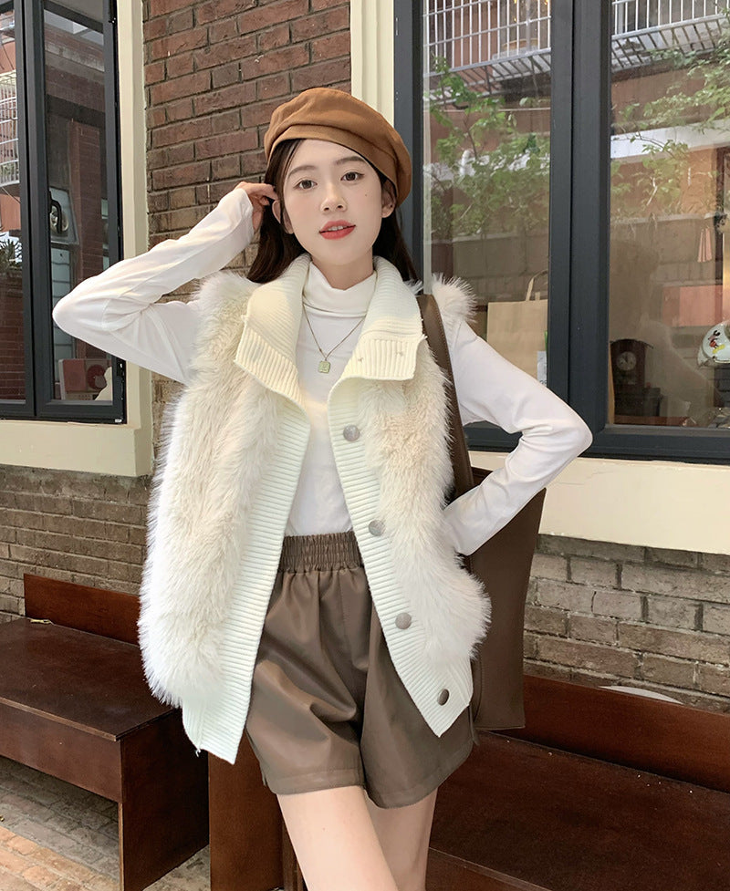 Women's Stand Collar Mink Sleeveless Sweater Coat