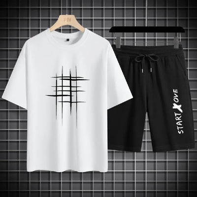 Suits for men 2025 Summer Fashion Polyester Thin Casual Breathable Short Sleeve Printed Sports T-shirt + Shorts Basketball Set